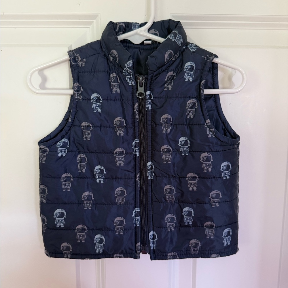 Navy Astronaut / Space Print Baby Puffer Vest - Size 6 months